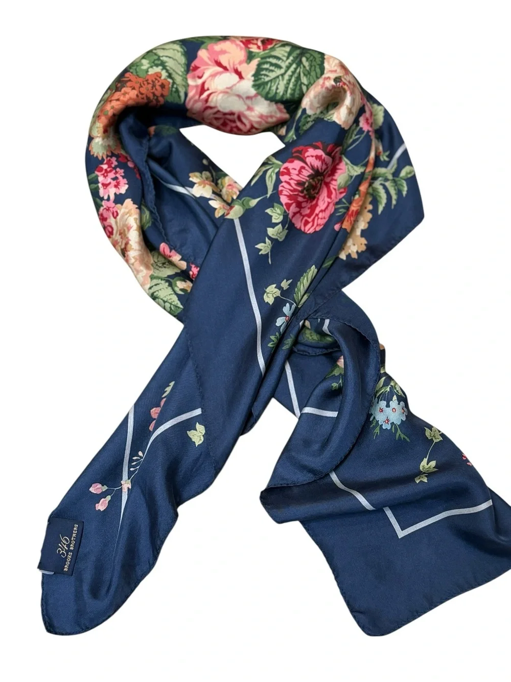 Brooks Brothers 100% Silk Navy Floral Scarf NWOT